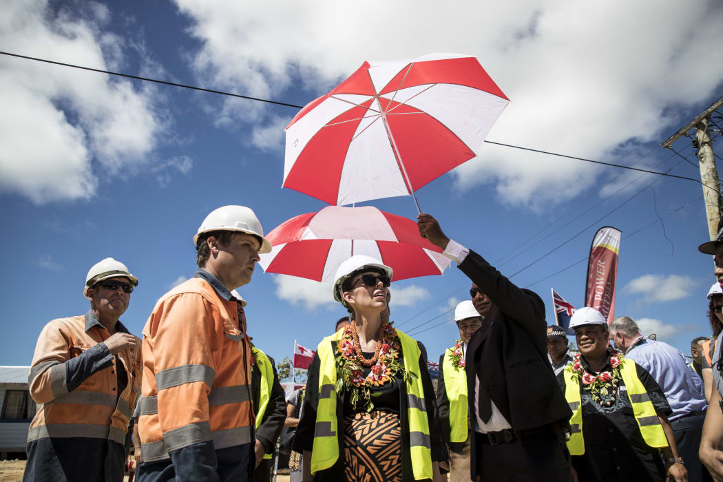 The Right Honourable Jacinda Ardern Prime Minister of New Zealand inspects the re-build programme at Pili village after cyclone Gita.