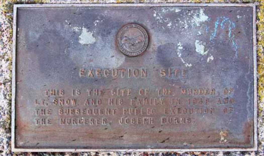 A plaque near the waterfront in Devonport marks the site both of the murder of the Snow family and the execution of Joseph Burns.