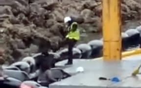 The moment a security guard kicked a protestor in the face at the Waiheke Pūtiki marina development.
