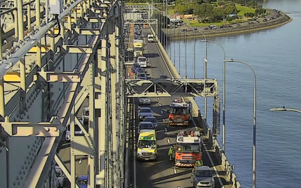 Two lanes on Auckland's Harbour Bridge are closed following a multi-vehicle crash.