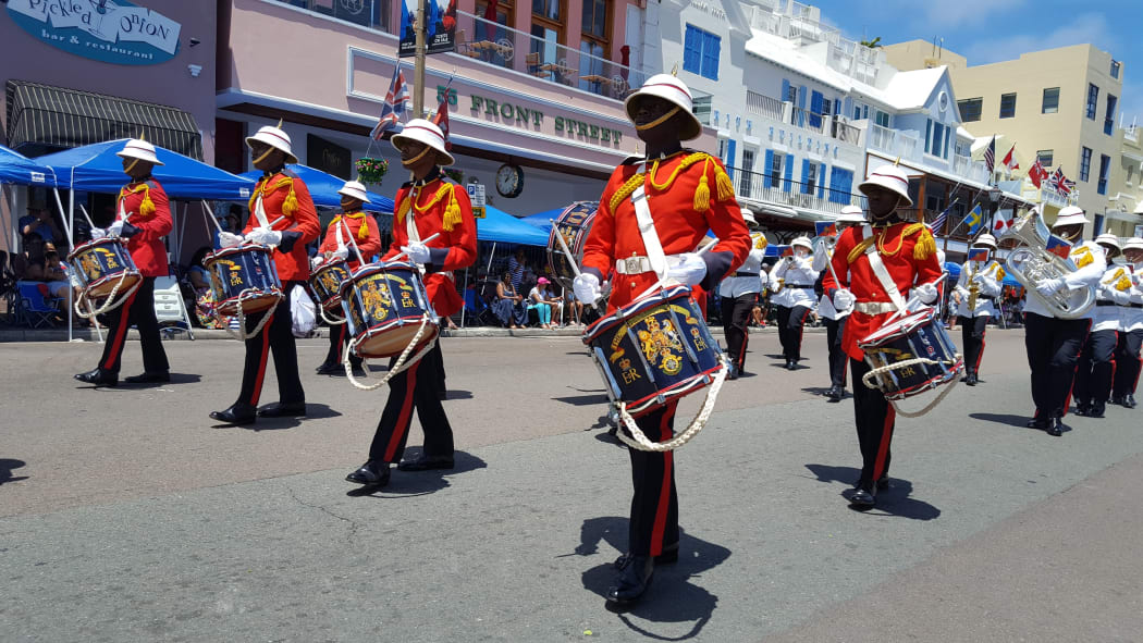 The Royal Bermuda Regiment Band in the Bermuda Day Parade on Front Street, Hamilton