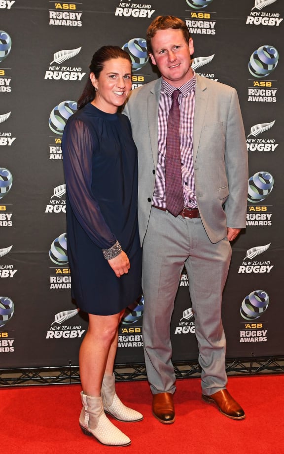 Referee Rebecca Mahoney(L) and husband.
2018 NZ Rugby Awards, Sky City Convention Centre, Auckland, New Zealand. 13 December 2018. © Copyright Image: Marc Shannon / www.photosport.nz.