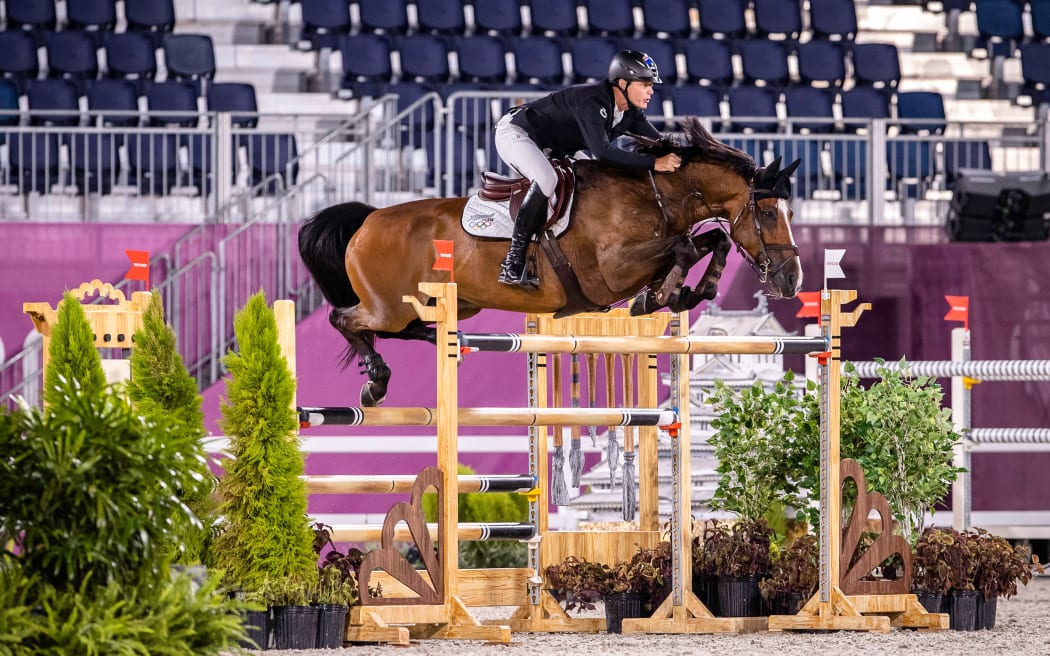 New Zealand equestrian Bruce Goodin rides Danny V during the Jumping Team Qualifier. Tokyo 2020 Olympic Games.