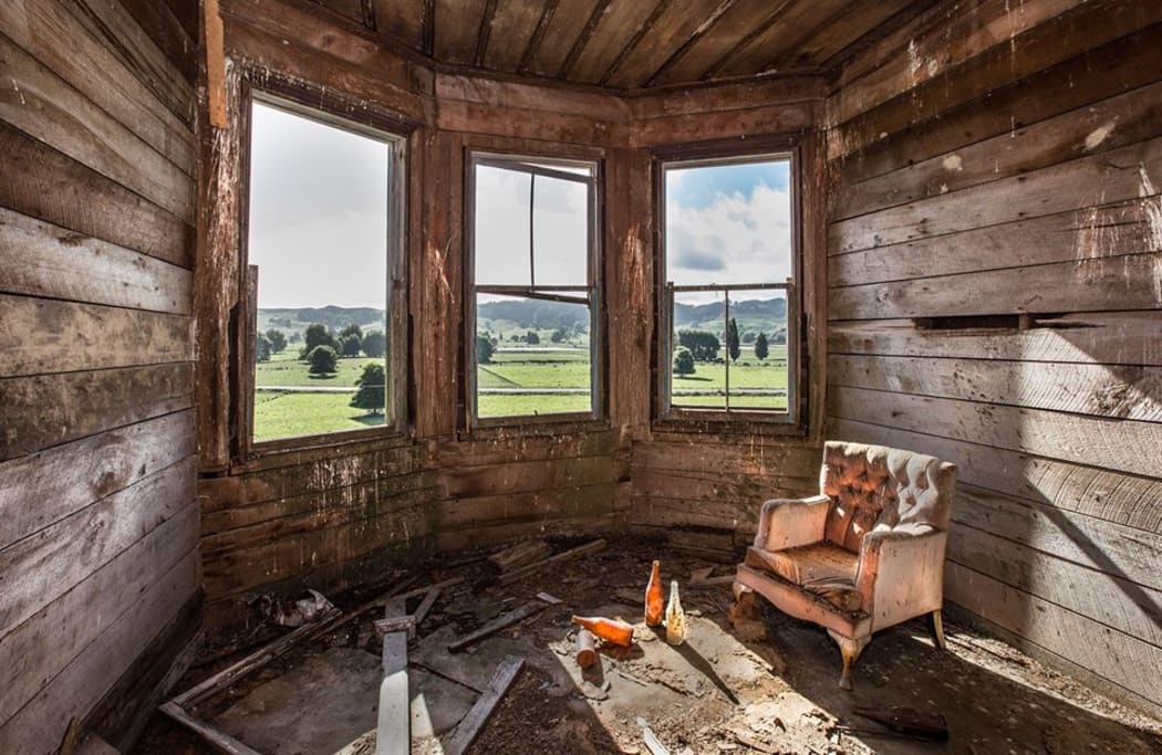 The interior of an abandoned home in Waikato.