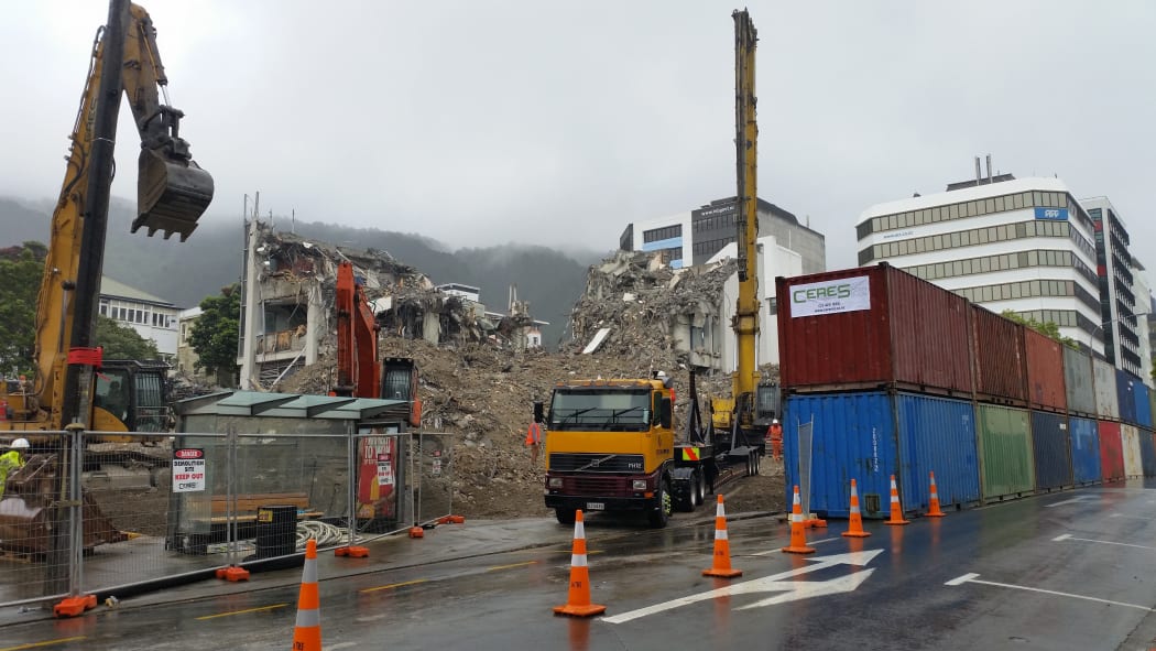 Molesworth Street, Wellington.  The Wellington City Council took over management of the deconstruction from the building's owner, Prime Property Group, owned by Eyal Aharoni.