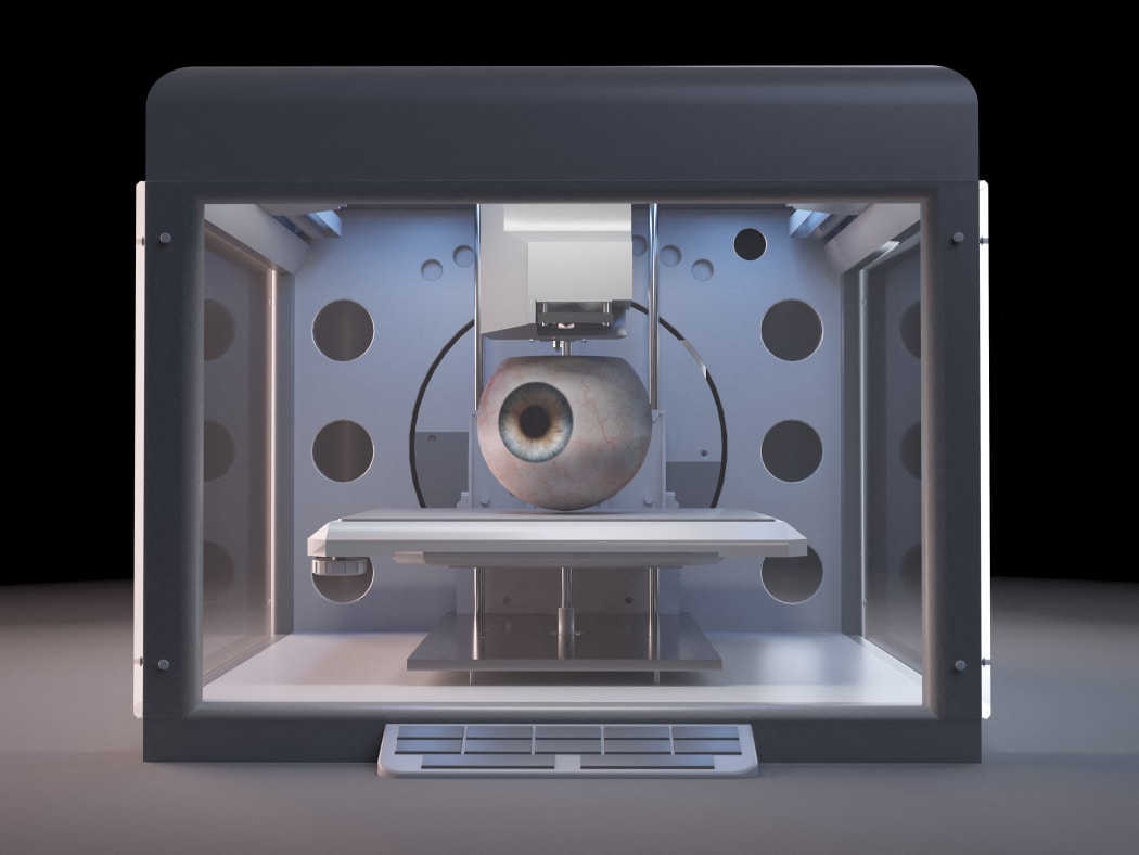 3d rendered illustration of a 3d printer printing an eye. (Photo by SCIEPRO/SCIENCE PHOTO LIBRARY / SKU / Science Photo Library via AFP)