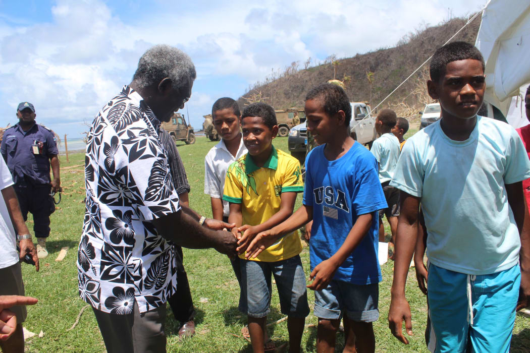 Solomon Islands Prime Minister Manasseh Sogavare visits Fiji’s Nakodu Mudu village-one of the hardest hit areas by Cyclone Winston.
