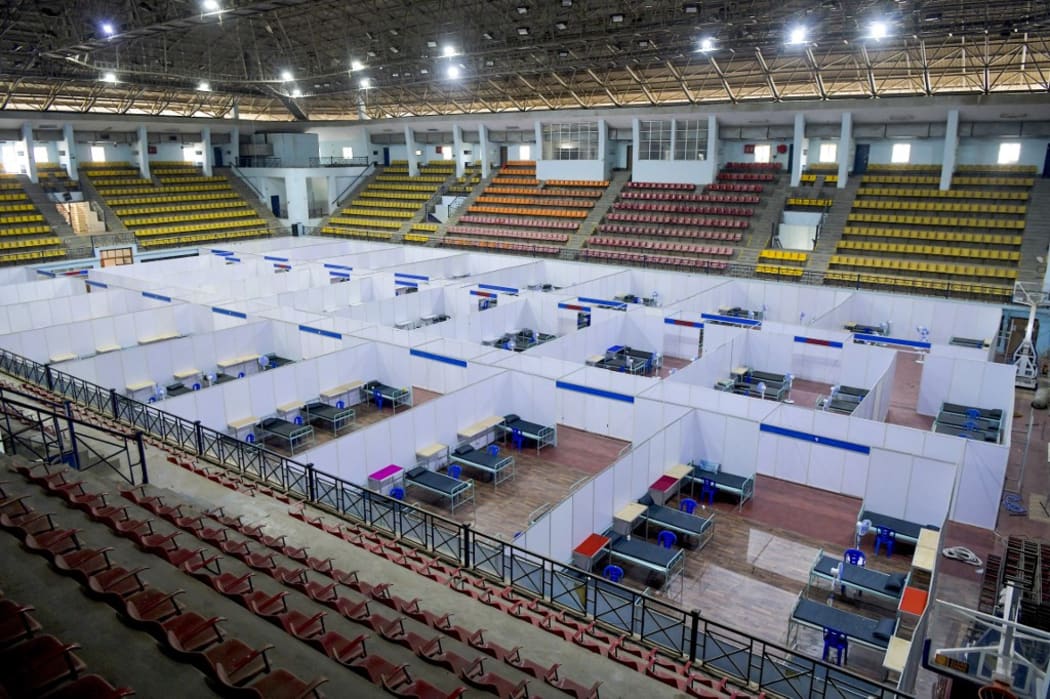 The Koramangala Indoor Stadium is pictured as it is converted to a quarantine centre for the Covid-19 coronavirus patients in Bangalore.