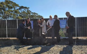 MP Willow Jean Prime (second left) and Prime Minister Jacinda Ardern (fourth left) attended the ceremonial shovel lifting.