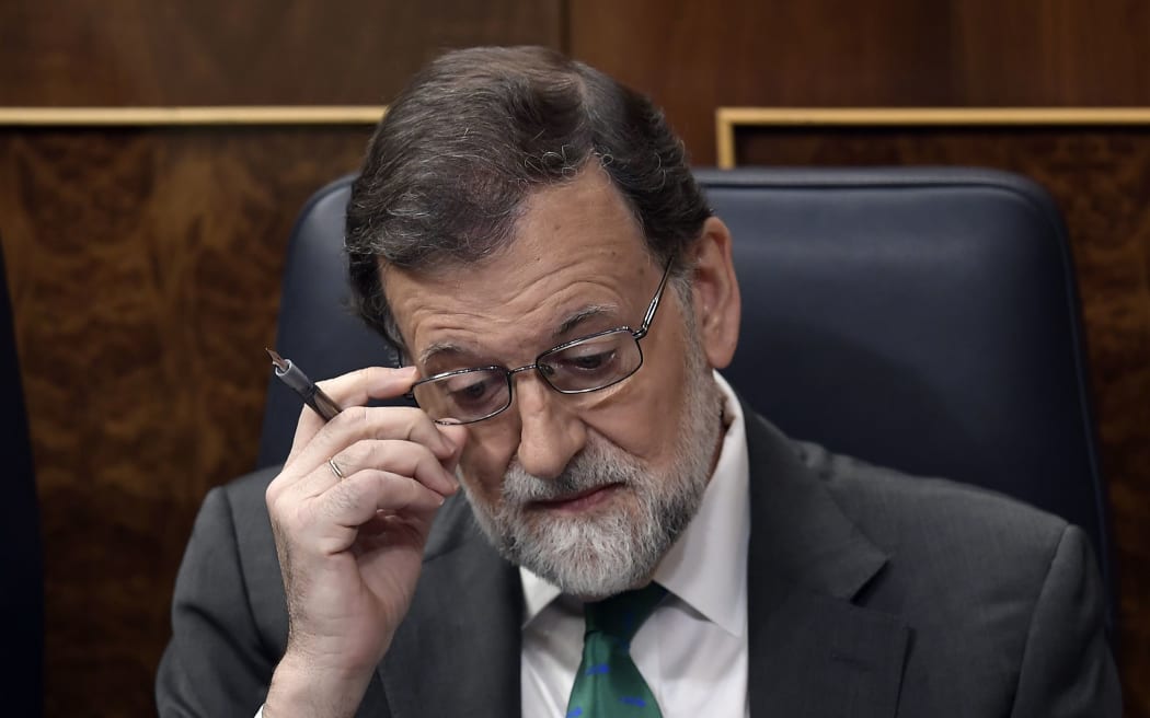 Spanish Prime Minister Mariano Rajoy attends a debate on a no-confidence motion.