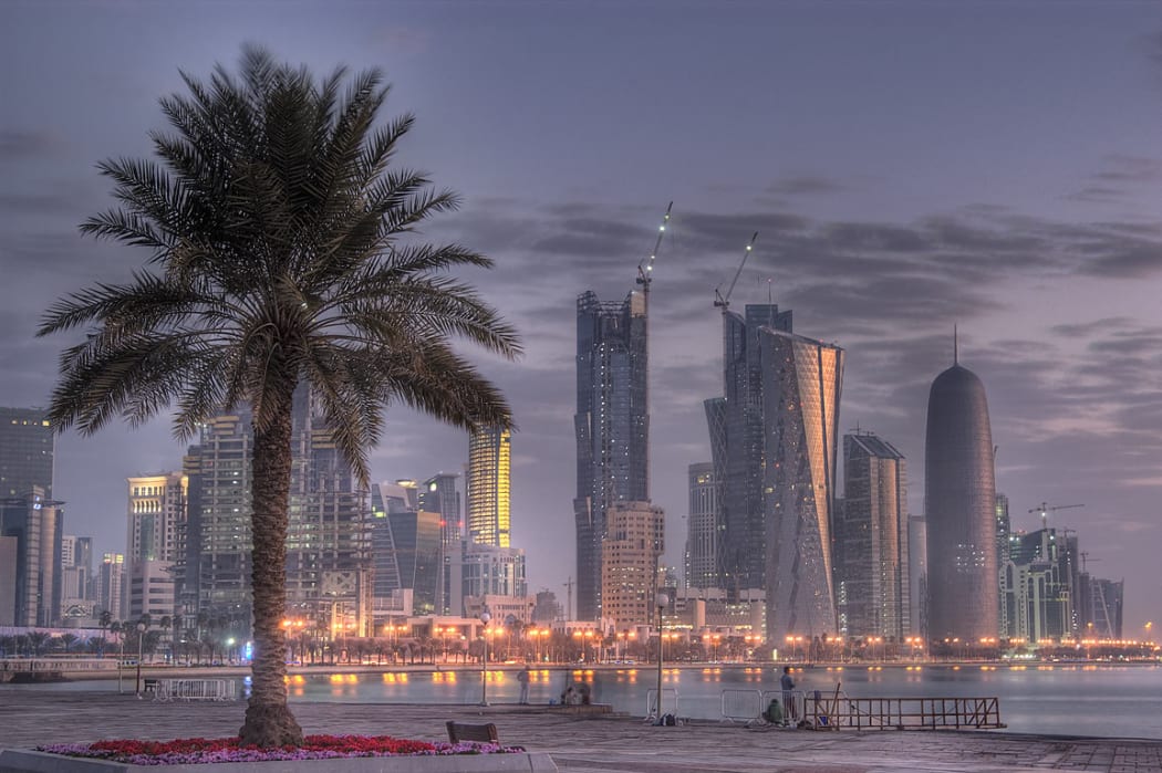Dark clouds over West Bay Skyline in Doha