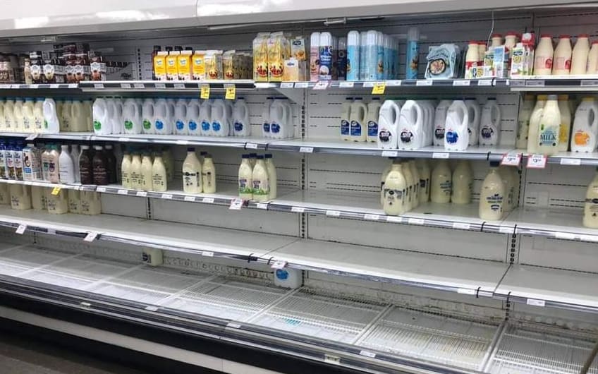 Empty shelves at an Auckland Countdown shortly after it was announced the city was moving to alert level 3