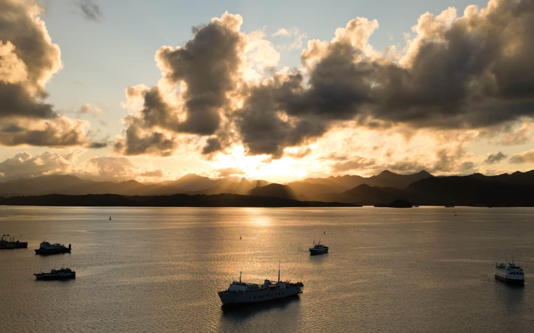 Ships at anchor in the harbor of Fiji’s capital, Suva.