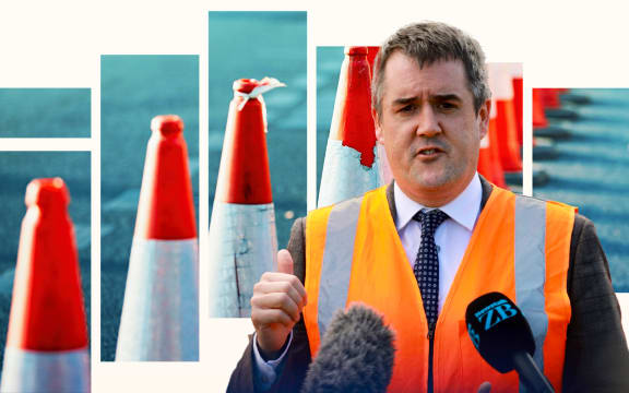 Composite of Chris Bishop and traffic cones