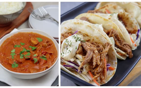 Butter chicken, pulled pork tortillas and crunchy fish
