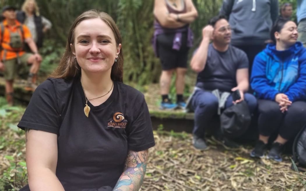 Otorohanga Kiwi House weta handler, Danielle Lloyd explains how the juvenile weta would be release in bamboo tubes.
