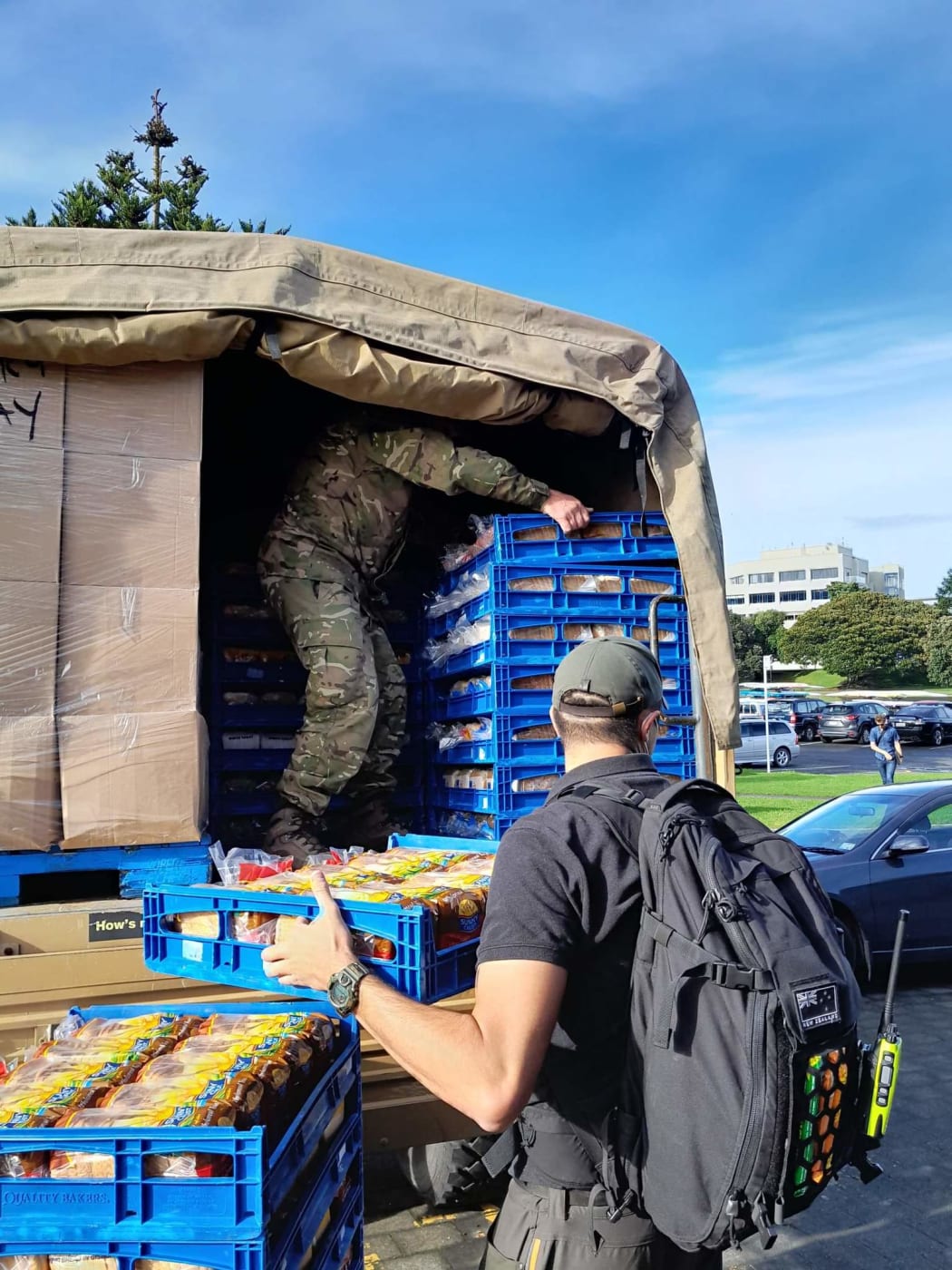 Unimog being loaded with food parcels from Tini o Porou. Bread and medicine from Civil Defence Emergency Management destined for isolated areas up the east coast.