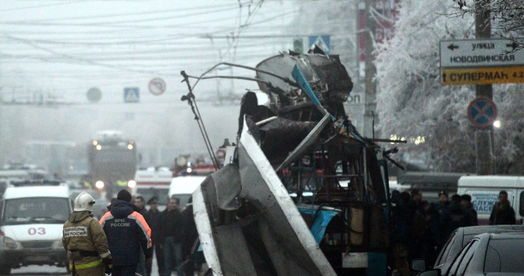 The trolleybus was destroyed during the morning rush hour.