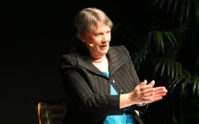 Former New Zealand Prime Minister Helen Clark speaks to hundreds of people at Christchurch Town Hall