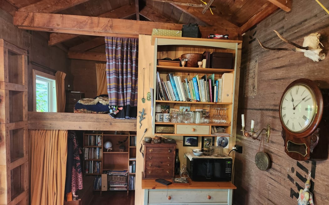 Geckos share the one-room living space with Celia and Alastair. After five months in cramped tents and huts on the Te Araroa Trail, they felt they could give tiny-house living a go.