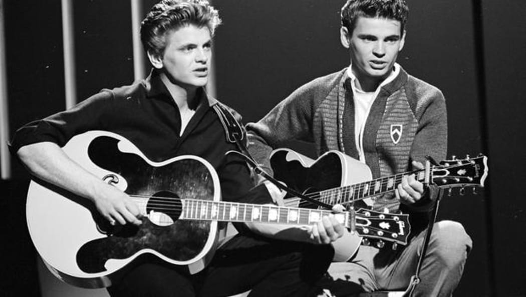 The Everly Brothers (Phil, left, and Don) perform on ABC's "American Bandstand" on July 9, 1960