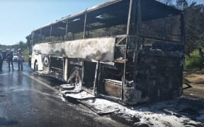 The tour bus caught fire as it was heading to the Anzac Day services in Gallipoli, Turkey.