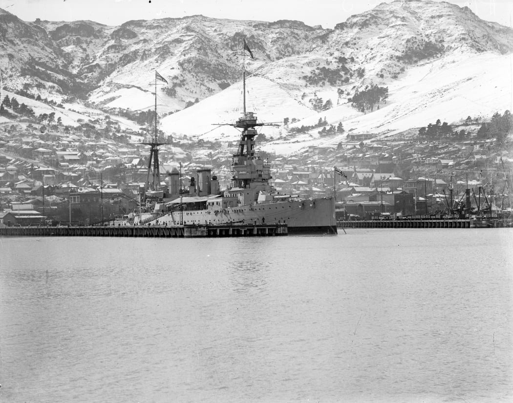 New Zealand at Lyttleton, 2 September 1919 after an unusual snowfall that left the decks icy.