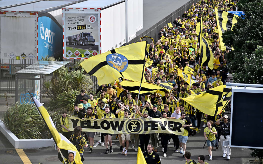 Fans arrive before the A-League - Wellington Phoenix v Auckland FC at Sky Stadium, Wellington.