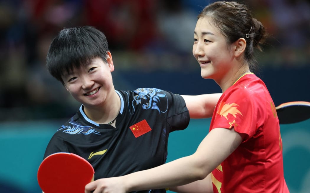 **CHINESE MAINLAND, HONG KONG, MACAU AND TAIWAN OUT** Chinese professional table tennis player Chen Meng defeated Chinese professional table tennis player Sun Yingsha at Table Tennis Women's Singles Final of the Paris Olympic Games in Paris, France, 3 August, 2024. (Photo by stringer / cnsphoto / Imaginechina via AFP)