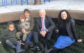 Mayor Phil Goff and Cnr Pippa Coom with artist Tessa Harris and her mokopuna.