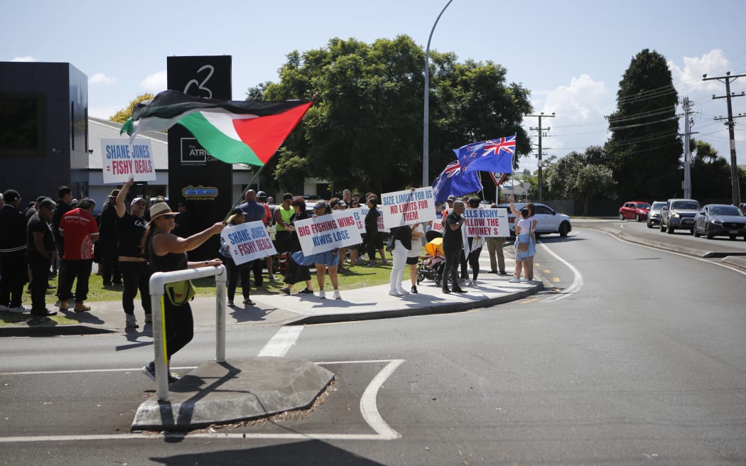 Protests outside Winston Peters’ State of the Nation speech in Tauranga - 22 March 2026