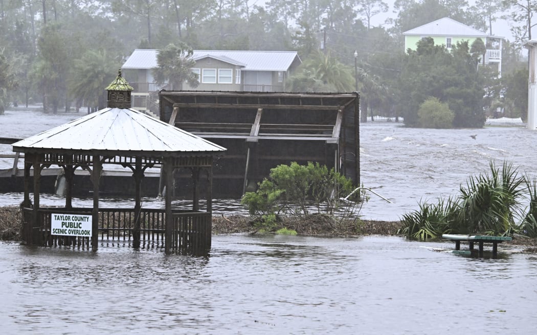The Steinhatchee marina in Florida is flooded after Hurricane Idalia made landfall, 30 August 2023.