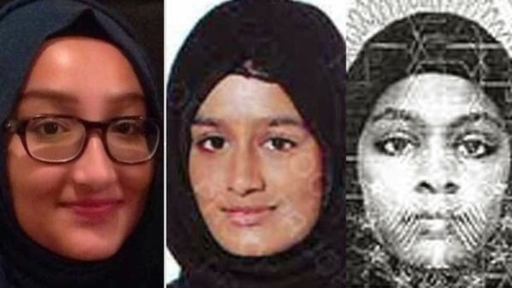 British teenagers, from left, Kadiza Sultana, Shamima Begum and Amira Abase pictured in images released by police in 2015.