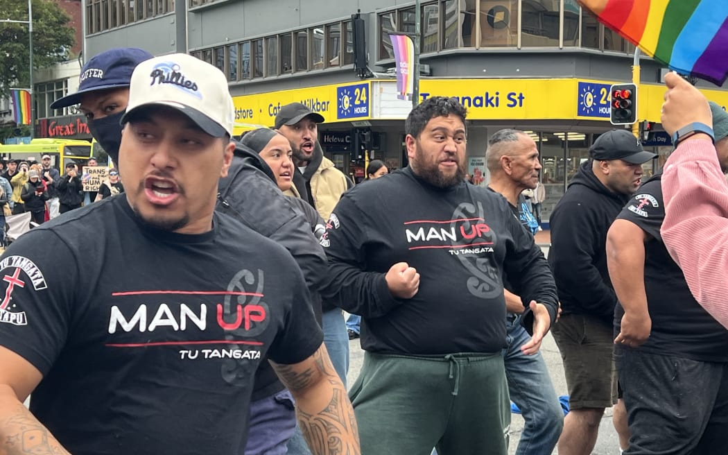 Protesters at the Wellington Pride Parade.