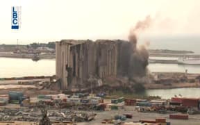 Parts of Beirut's grain silos collapsed on July 31, 2022, just days before the second anniversary of a catastrophic explosion at the Lebanese capital's port that ravaged the stores and swathes of the city (Screen grab from a handout video released by the Lebanese Broadcasting Corporation International).