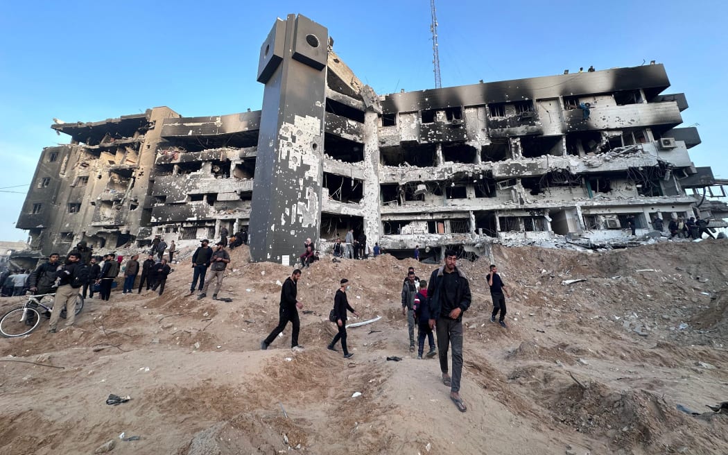 Palestinians are inspecting the damage at Gaza's Al-Shifa hospital after the Israeli military withdrew from the complex housing the hospital in Gaza, Palestine, on April 1, 2024, amid the ongoing battles between Israel and the Hamas militant group. (Photo by Majdi Fathi/NurPhoto) (Photo by MAJDI FATHI / NurPhoto / NurPhoto via AFP)