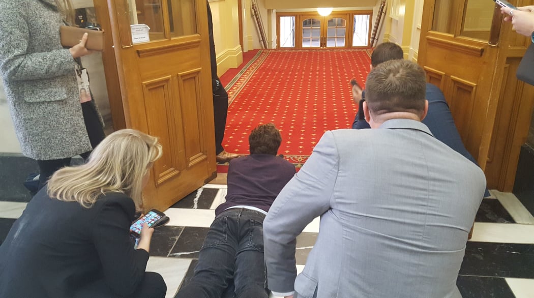 Political reporters on stakeout in Parliament