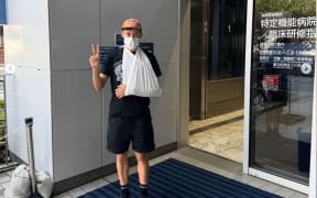 New Zealand triathlete Hayden Wilde outside a Japan hospital.