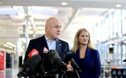Prime Minister Christopher Luxon and tourism minister Louise Upston make a tourism funding boost announcement at Auckland Airport on 9 June 2025.