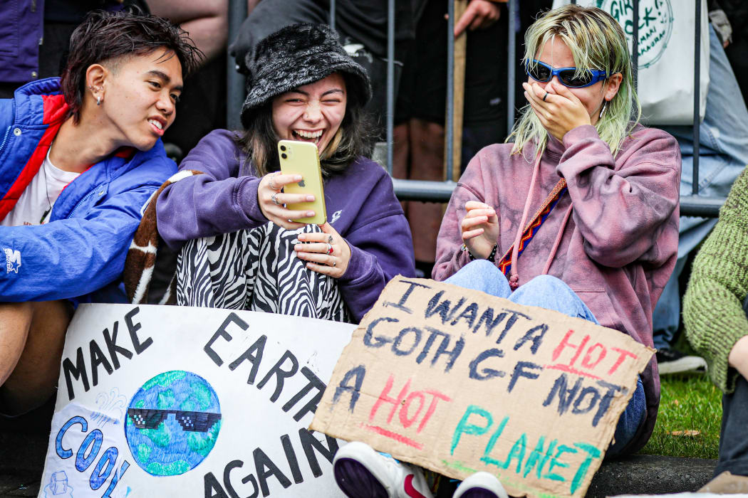 Enjoying a reaction at the Climate Strike, Parliament 9 April 2021