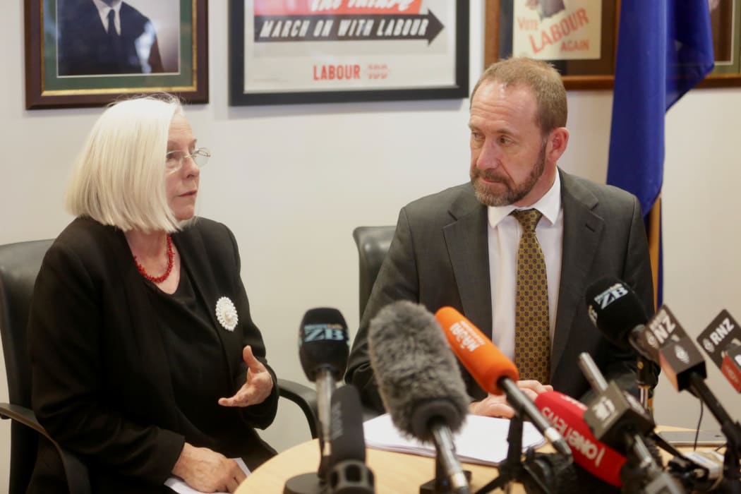Justice Minister Andrew Little with Rosslyn Noonan.
