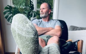 Send socks to Ukraine campaign - Chris Childerhouse is pictured wearing some socks