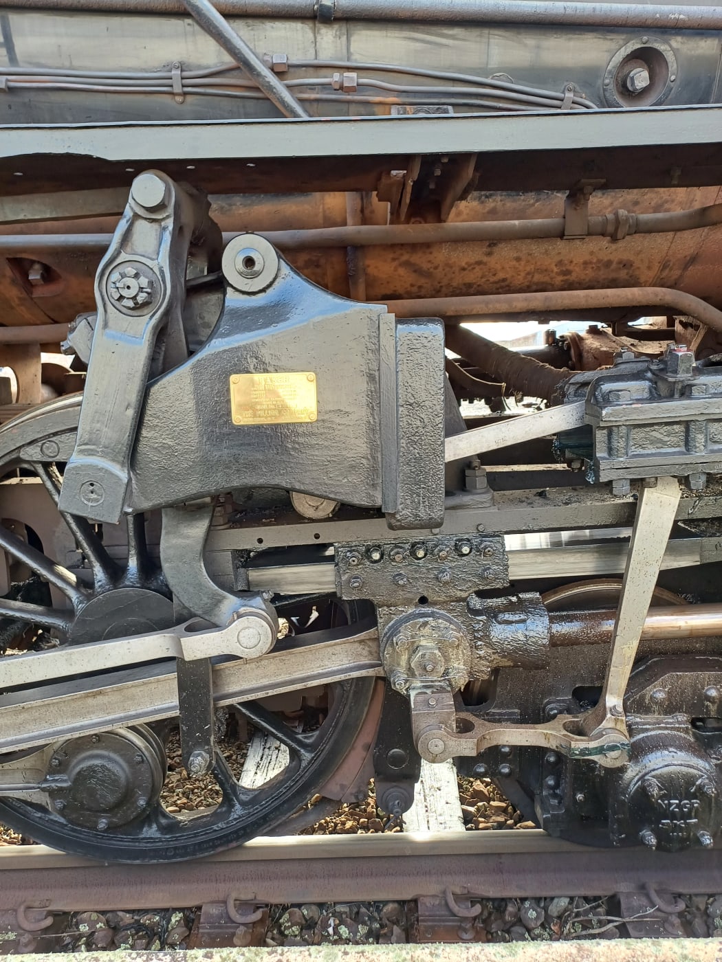 Steam locomotive driving wheels.