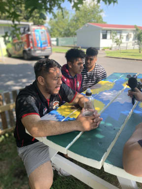 Emma Espiner interviewing members of First XIII -Tasi Smith, Raydan Fotu & David Tali