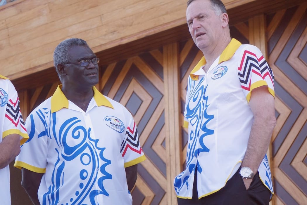 Solomon Islands prime minister Manasseh Sogavare (left) and his New Zealand counterpart John Key at the 2015 Pacific Forum summit in Port Moresby.