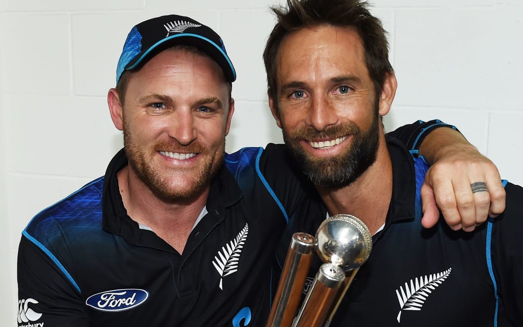 Brendon McCullum and Grant Elliott in the dressing room.