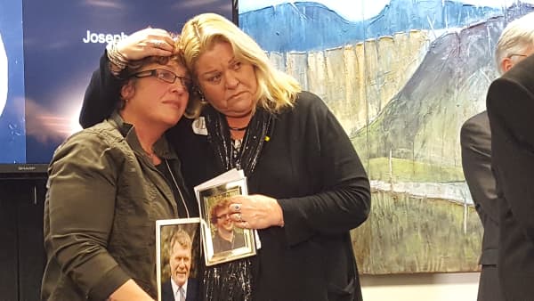 Anna Osborne, left, and Sonya Rockhouse at the 2017 signing of a government agreement was reached to re-enter and investigate the Pike River mine and establish a Pike River Recovery Agency.