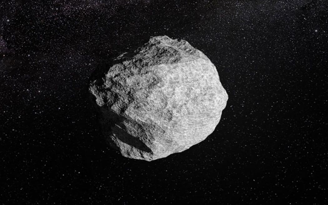 An artist's impression depicts an asteroid orbiting the sun.
