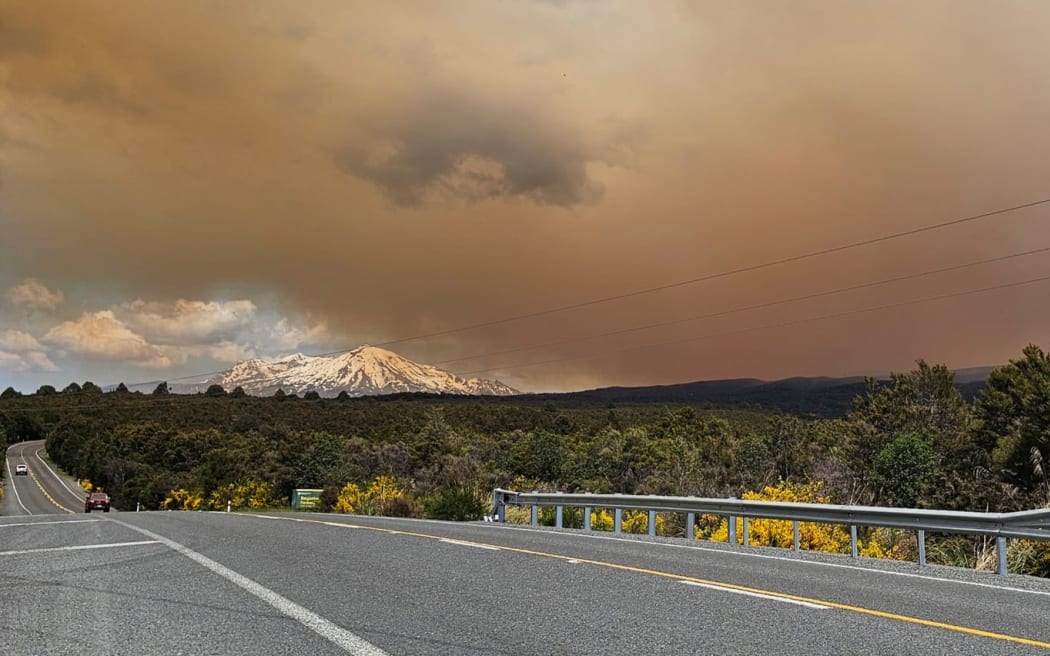 The Tongariro National Park fire is leaving the surrounding sky covered in hazy smoke