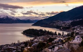 Scenic view of Queenstown, New Zealand during sunset.